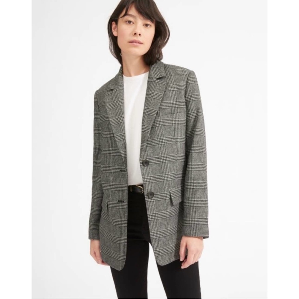Everlane The Oversized Blazer Woven Wool Blend Dorset Jacket Glen Plaid